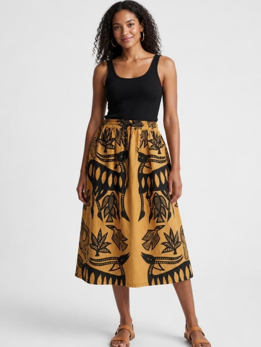 The African Star Korhogo Mud Cloth Midi Skirt One Size Fits Most (OSFM)